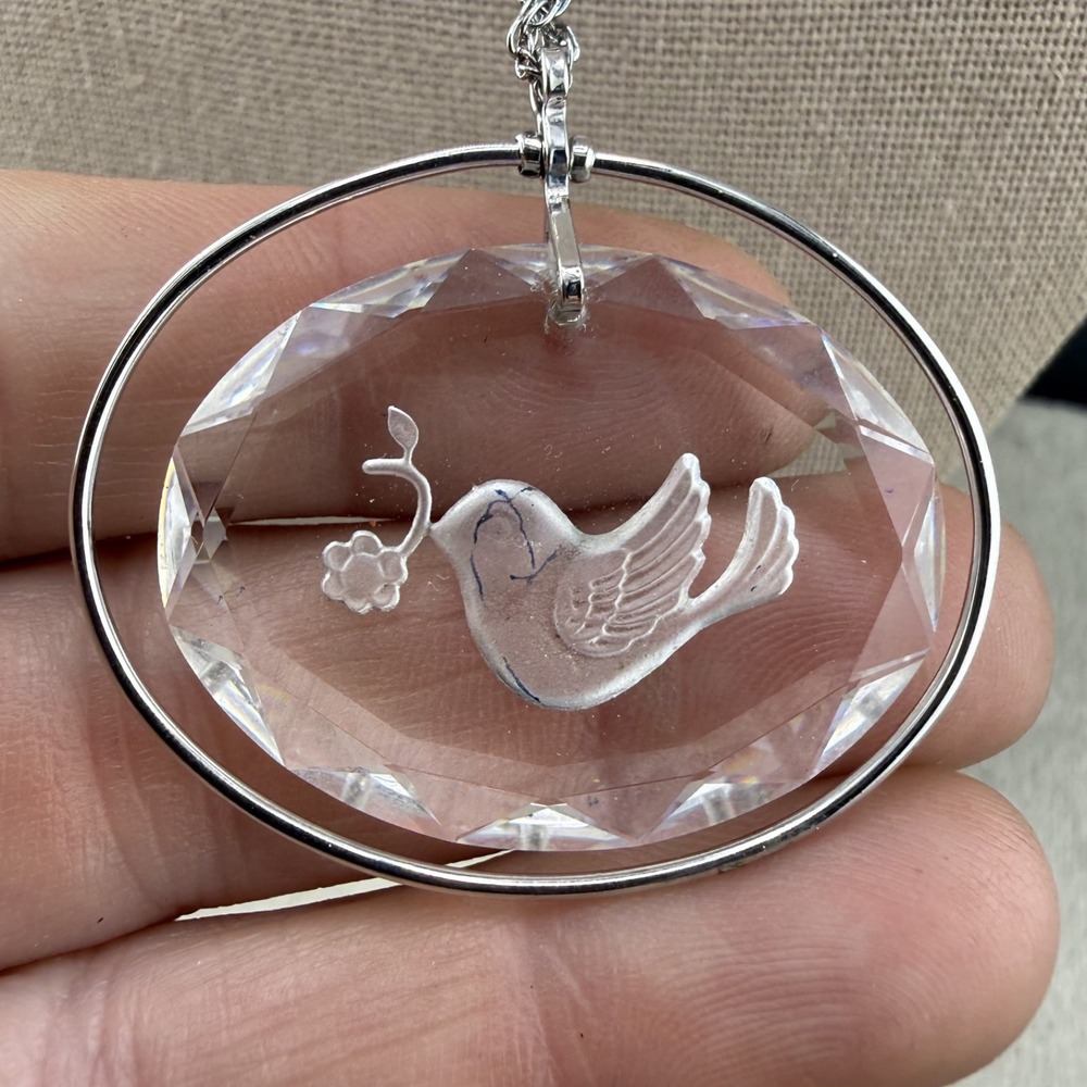 Vintage Hallmark Crystal Dove Necklace Silver Tone 28”